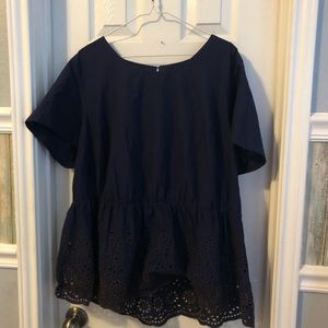 Lane Bryant navy with brown stitching blouse